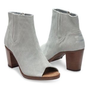 Toms Gray Quilted Suede Majorca Peep Toe Bootie